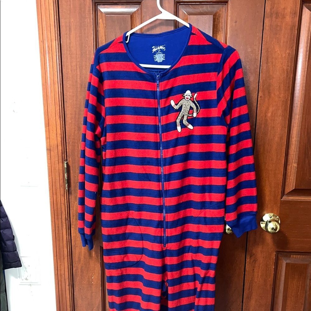 Vintage Nick & Nora Sock Monkeys,Red & Blue Striped  Footie Pajamas